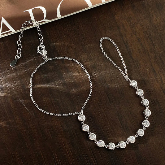 3mm Moissanite Bracelets for Women Girls 15-20cm Adjustable Chain 925 Sterling Silver Plated 18k Dainty Bubble Bracelet