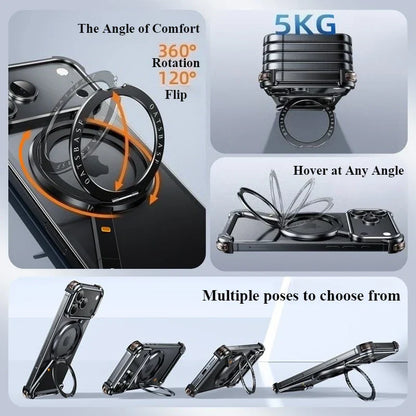 Metal Magnetic Phone Case for iPhone 17 Pro Max/17 Pro/17 Air Magsafe 360°Rotate Stand Frameless Shockproof Protector Cover