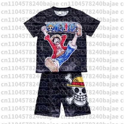 Straw Hat Luffy Pajama One Piece Anime Adult Kids T-Shirt & Shorts Athleisure Set Summer Quick-dry Soft Lightweight Comfy
