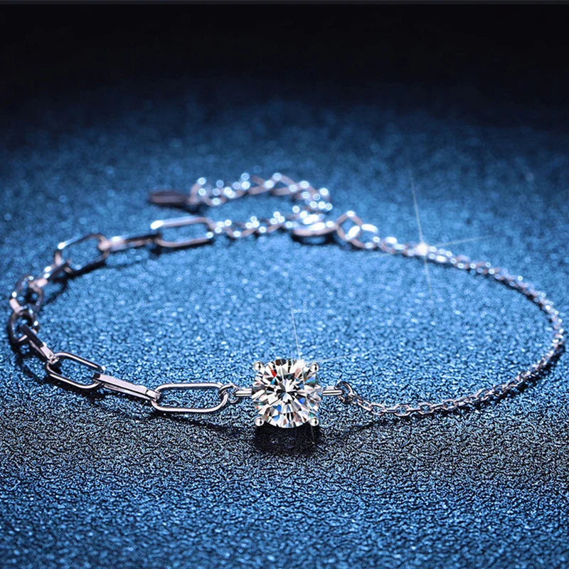Dainty Full 2/2.5/3mm D Color Moissanite Diamond Link Bracelet for Woman 925 Silver Plated 18k Adjustable Chain Bracelets