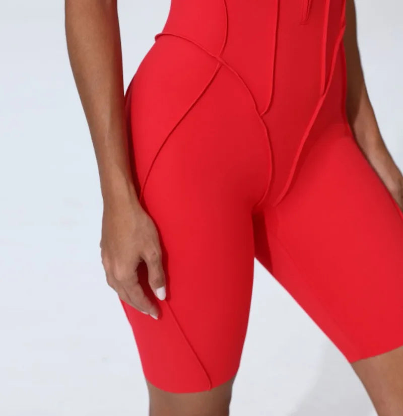 Zipper Short-sleeved Yoga Sports Fitness Jumpsuits Sets Without Chest Pad Tight Bodysuits Shorts Gym Workout Clothes for Women