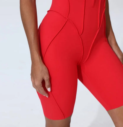 Zipper Short-sleeved Yoga Sports Fitness Jumpsuits Sets Without Chest Pad Tight Bodysuits Shorts Gym Workout Clothes for Women