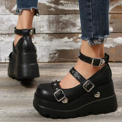 Sapato Feminino Mary Jane Salto Super Alto Plataforma Anabela Sandália Feminina Primavera Fivela Clássica Doce Punk Sapatos Femininos Lolita