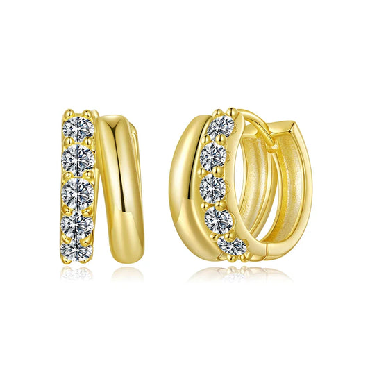 0.3CT Double-layer Moissanite Huggies Earring, 925 Sterling Silver Sparking Hoop Earring for Women Hypoallergenic Jewelry