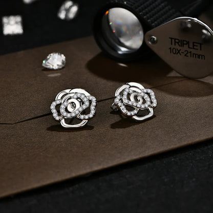 New Diamond Moissanite Stud Earrings for Women S925 Silver 18k Gold Plated Orginal Flower Wedding Jewelry Travel Gift