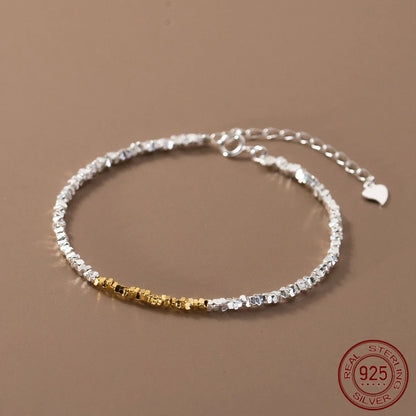 15+4.5cm Simple Irregular Bead Bracelets For Women Silver 925 Gold Design Sterling 925 Silver Women's Bracelet