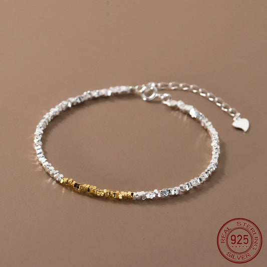 15+4.5cm Simple Irregular Bead Bracelets For Women Silver 925 Gold Design Sterling 925 Silver Women's Bracelet