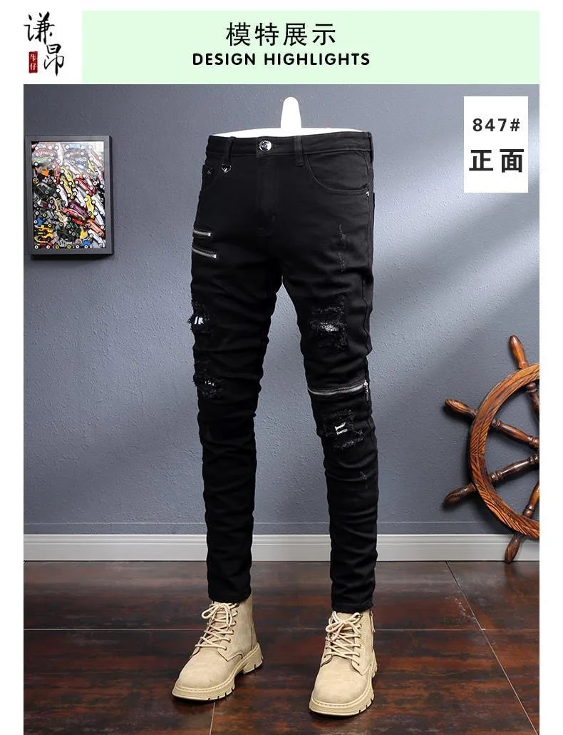 2024 Spring and Autumn New Fashion Black Stretch Straight Leg Jeans Men's Casual Comfort Breathable High-Quality Denim Pants