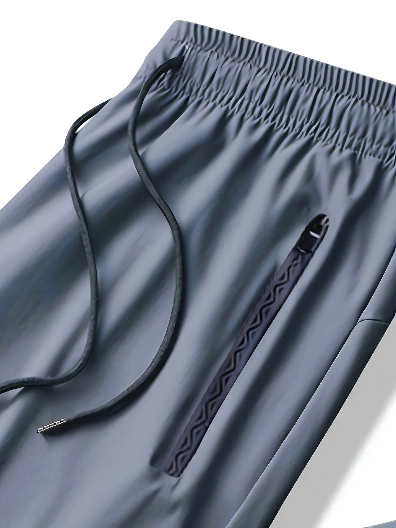 Men's waist drawstring quick drying high elasticity solid color sports training outdoor pants with zipper pocket