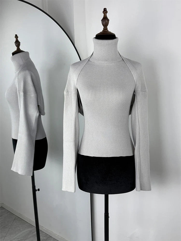 Trendix Hollow Out Sweater Sets For Women 2025 Fall New Long Sleeve Knitwear Shawl Suits Sexy Backless Knit Tank Top 2 Piece Set