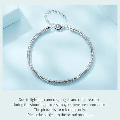 Original 925 Sterling Silver Basic Bracelet Lobster Clip Snake Chains Infinite Love Clasp DIY Jewelry Beads for Women Gift