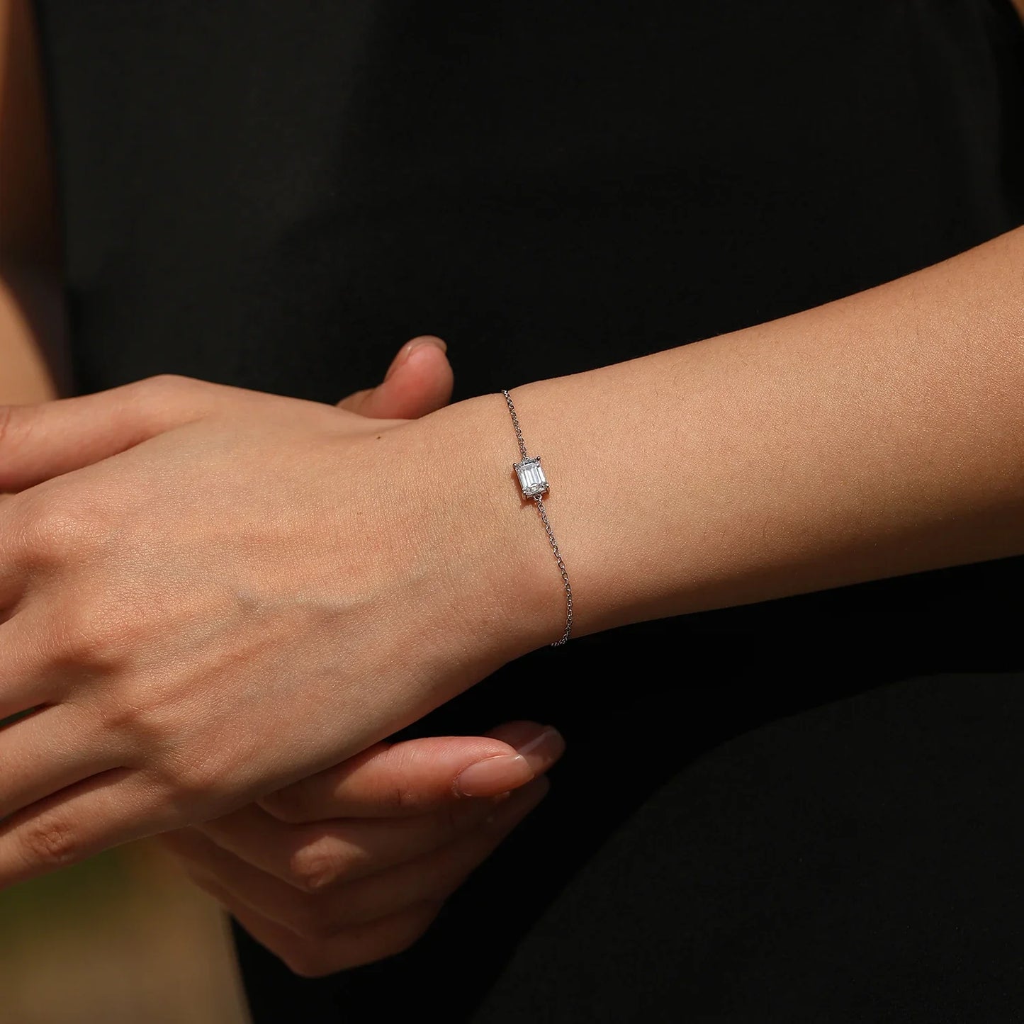 Emerald Cut D Color Rectangle Moissanite Bracelet 925 Sterling Silver Luxury Link Chain Bracelet For Women Fine Jewelry