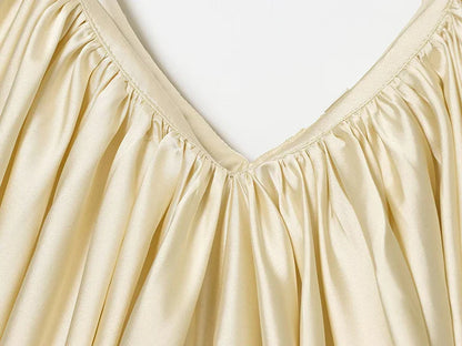 Women's Slip Tops Fashion Satin Pleated V-Neck Sleeveless Top Summer Sexy Female Chic Tops