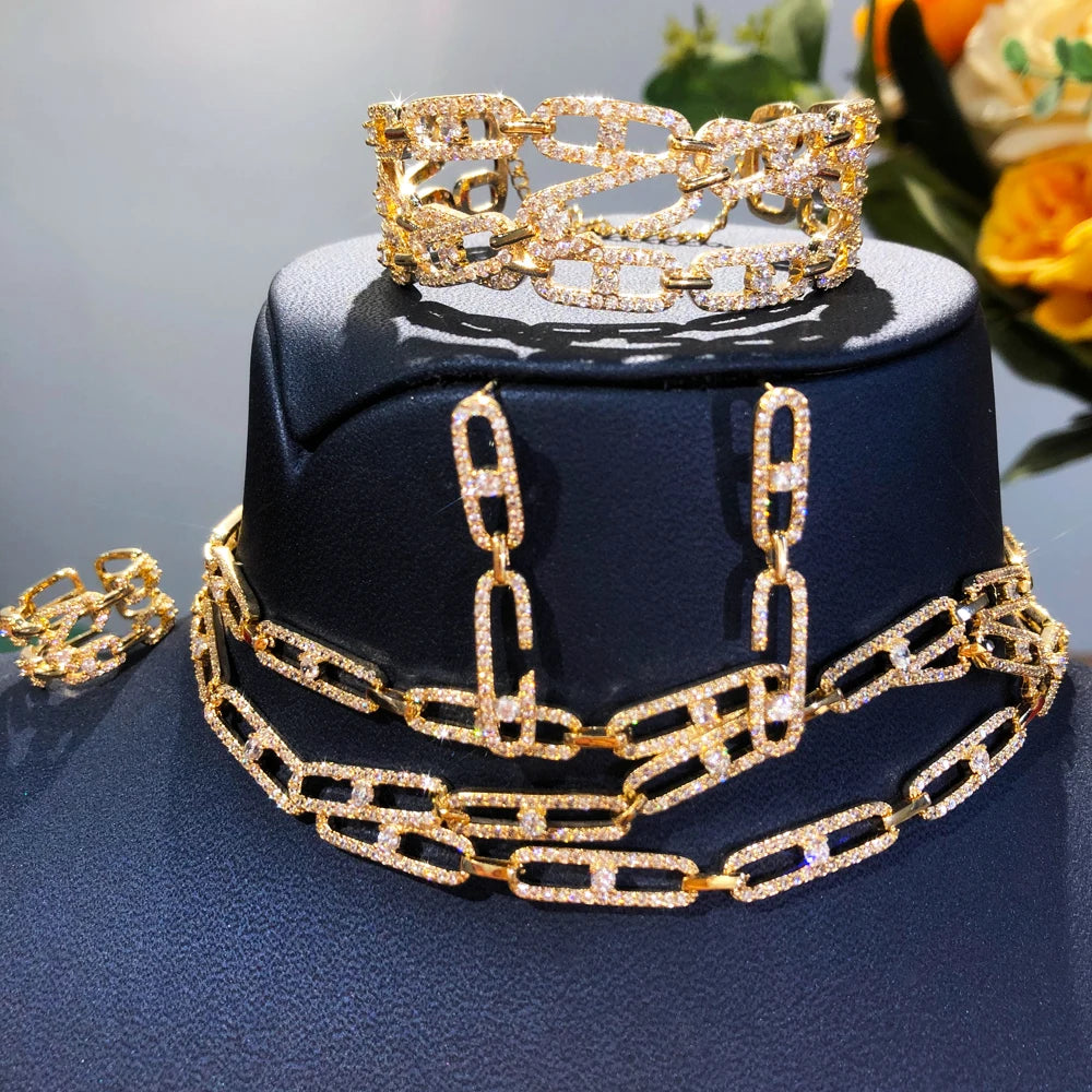 4PCS Luxury Green purple Mixed Big Statement Jewelry set For Women Wedding Cubic Zircon CZ African Dubai Bridal Jewelry