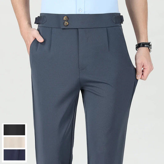 Quality Mens Business Casual Pants Elastic Dress Pants Stretch Golf Pants Black Grey Beige Summer Spring Pants