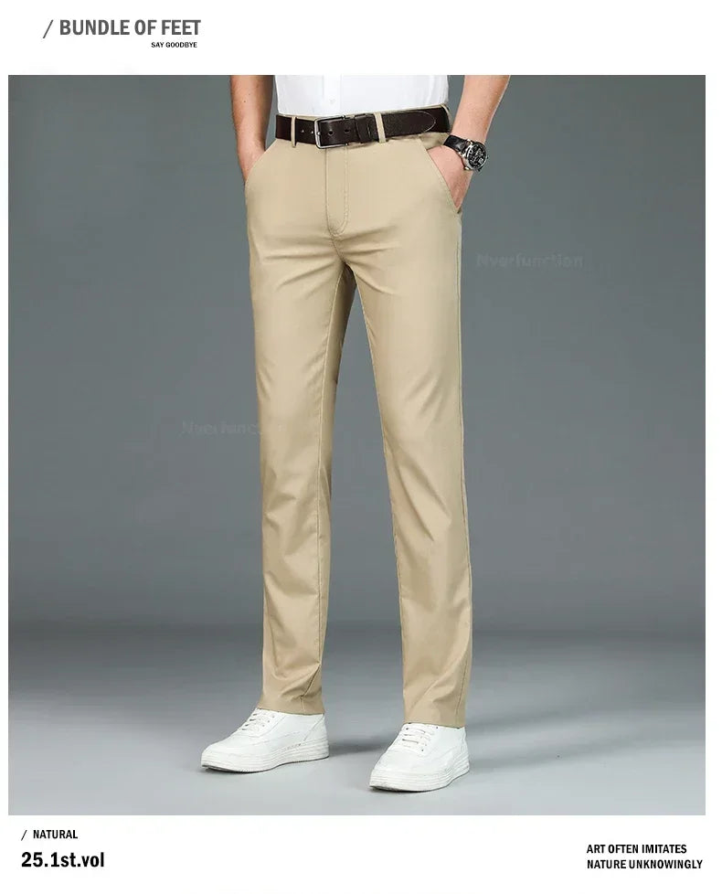 Summer New Men's Bamboo Fiber Slim Business Casual Pants Fashion Classic Breathable Designer Formal Long Trouser Male Clothing