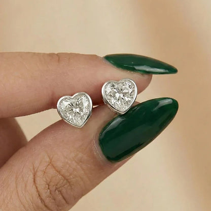 5mm Heart Cut Moissanite Solitaire Stud Earrings for Women Bezel Set Diamond 925 Sterling Silver Earring Jewelry Gift for Her