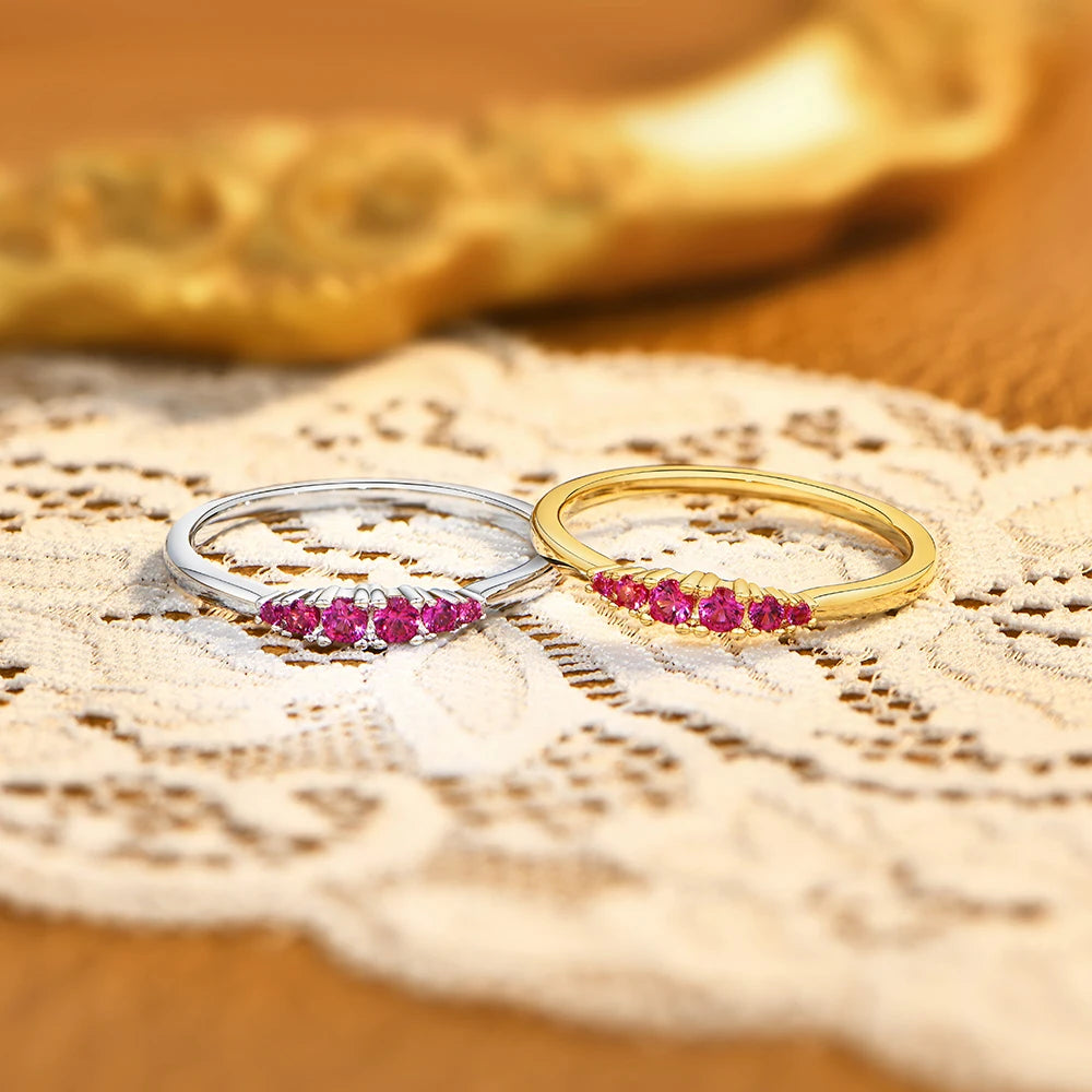 S925 Silver Ruby Women Ring Sapphire Men's Ring Minimalist Graduated Emerald Stackable Band May Birthstone Jewelry Gift