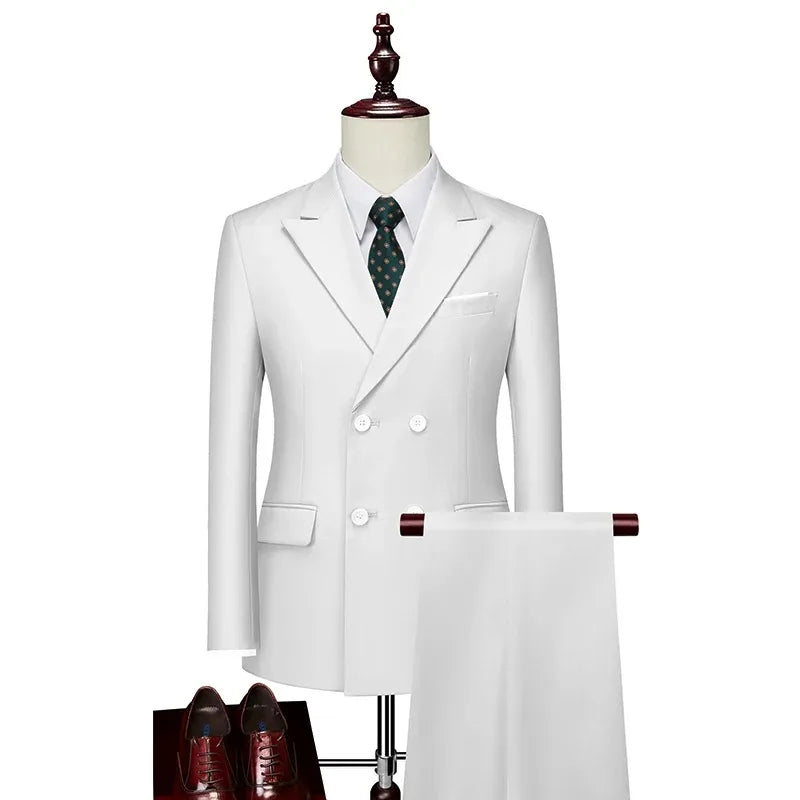 Double Breasted Mens Suit Four Seasons Wedding Business Formal Slim Fit Tuxedo Jacket Trouser Set