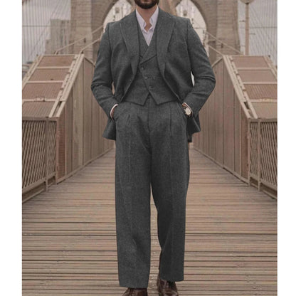 Italian Vintage Wool Bblend Men's suit 3pc Set Suit Jacket Vest Pants High Quality Men's Wool Suit Set Sports Casual Suit Coat