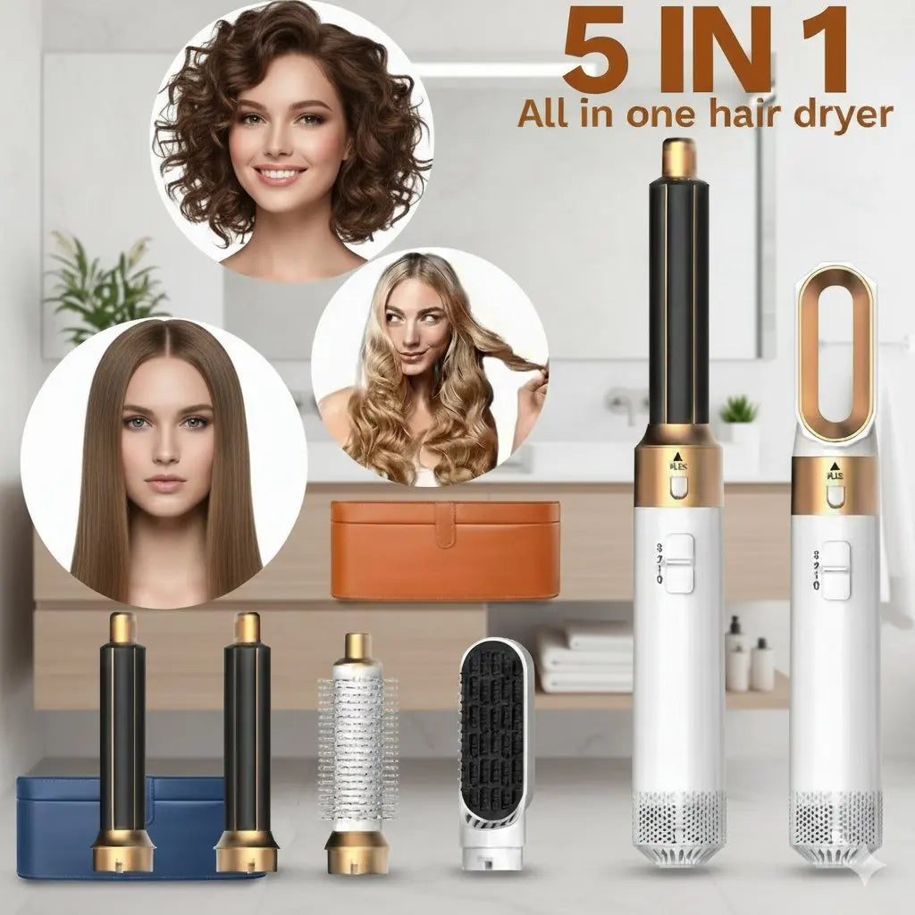 5 In 1 Professional Hair Dryer Hot Air Comb Brush With Curling Iron And Hair Straightener For Salon Quality Hair Styling