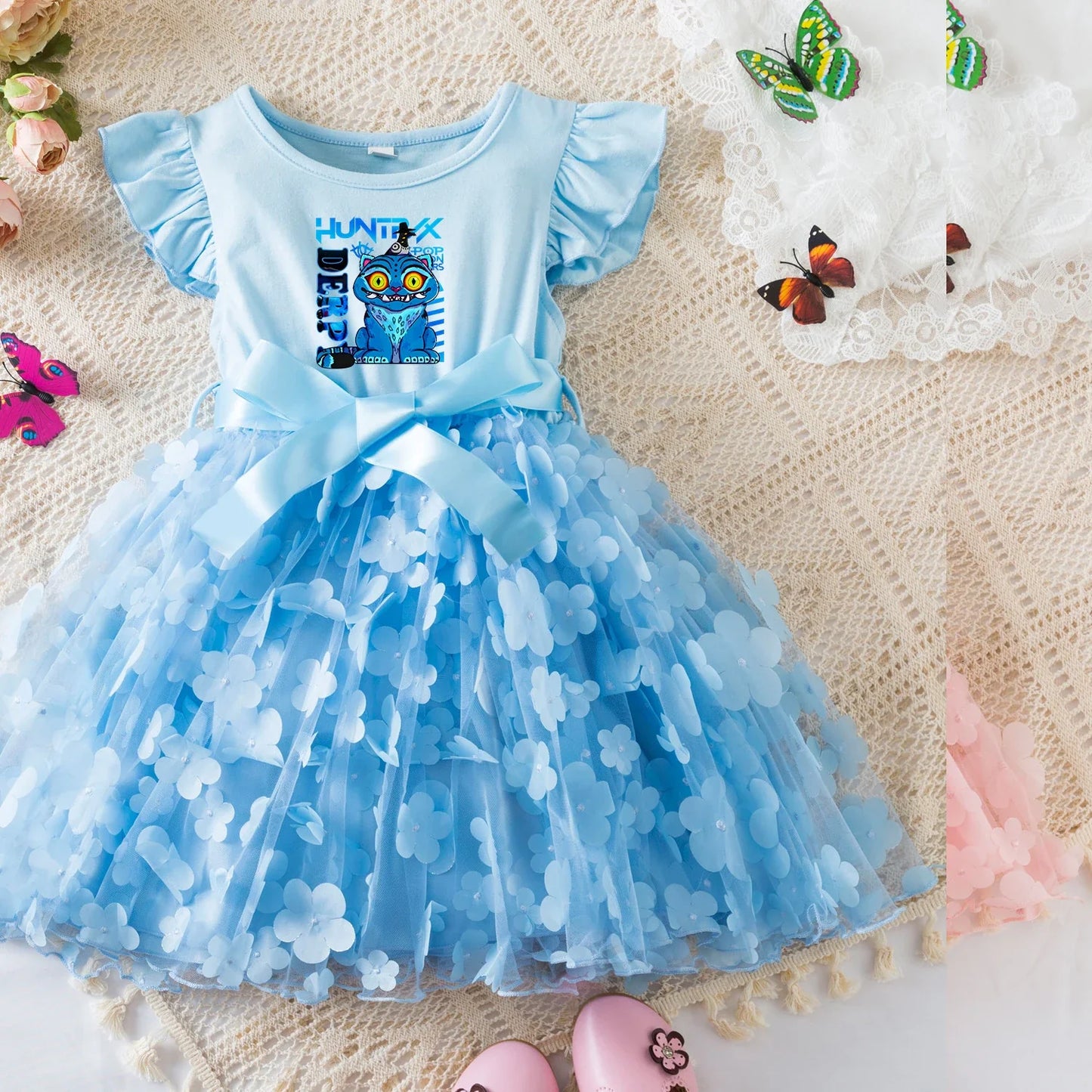Summer Dress for Girls 2-6Y Bow Tutu Butterfly Kid's Princess Dress Elegant Wedding Party Dress
