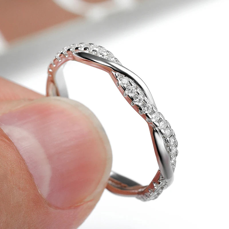 Moissanite Wedding Rings for Women Twisted 925 Sterling Silver 18K White Gold Plated Eternity Stackable Engagement Ring
