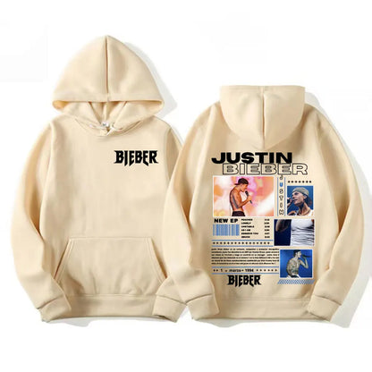 Rapper Justin Bieber Tour Graphic Hoodies Men's Clothing Hip Hop Punk Pop Music Sweatshirt Unisex Casual Fleece Oversized Hoodie