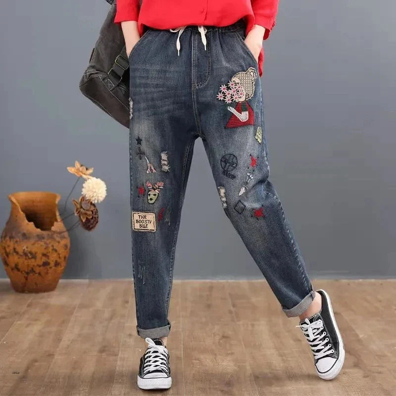 Y2k Embroidery Ankle-Length Baggy Jeans