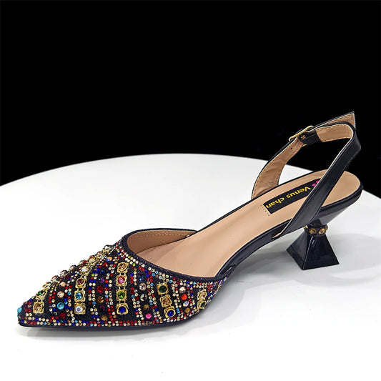 Elegant Multicolor Color Women's  Heels and Rhinestone Handbag Set - Italian Design for Weddings and Parties