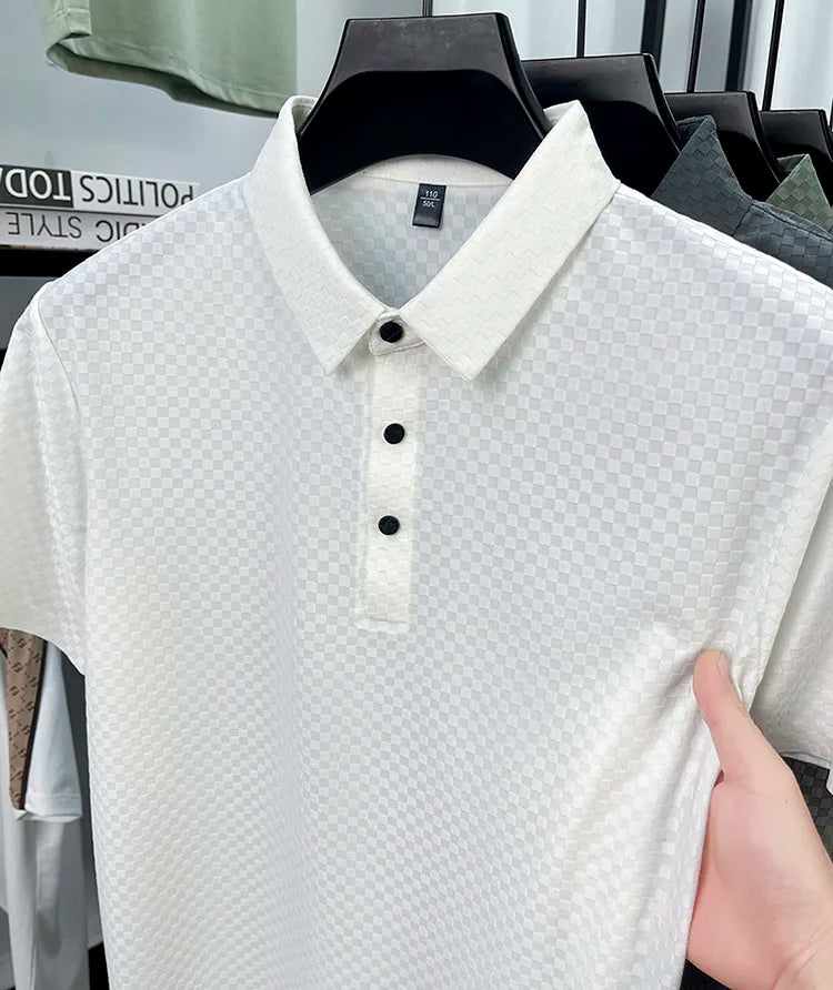 Seamless Polo Shirt - Short Sleeve Ice Silk Feel Nordic Style Soft & Comfortable Summer Wear Men's Golf Shirt