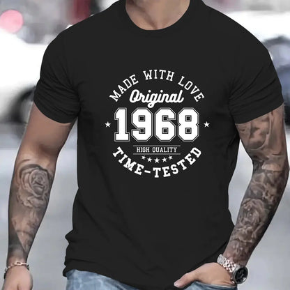 Men's summer 100% cotton MADE MITH LOVE 1968 printed fashionable casual sports loose round neck short sleeved T-shirt top