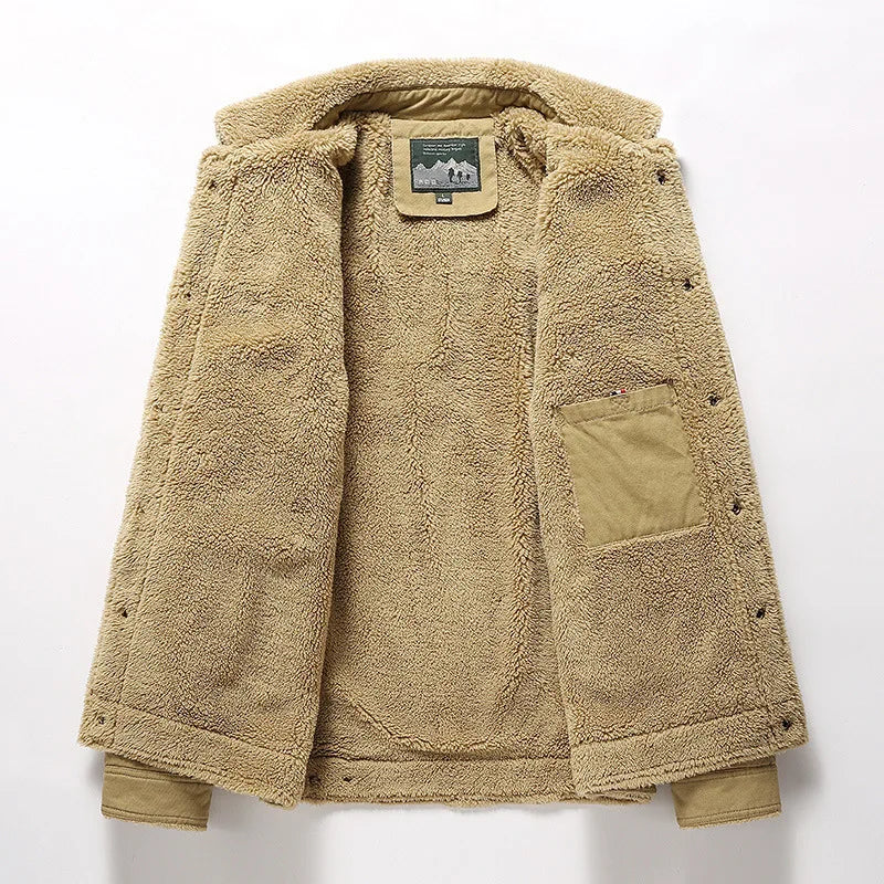 Men 2025 Winter New Fleece Thick Warm Jacket Men Fashion Casual Windproof Coat Men Autumn Outwear Outdoor Fur Collar Jacket Men