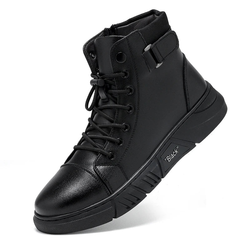 Black Leather Men Ankle Boots Winter Outdoor Casual Shoes No-slip High Top Male Work Shoes High Quanlity Light Man Chelsea Boots