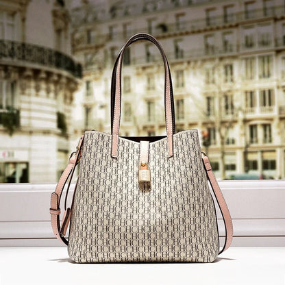 Exquisite Monogram Tote Bag Padlock Accent Quality Shoulder Straps Fine Stitching Spacious Daily Commute Travel Essential