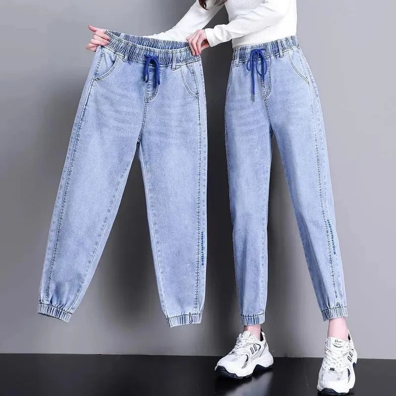High Waist Denim Harlan Pants Women's Loose Elastic waist Jeans