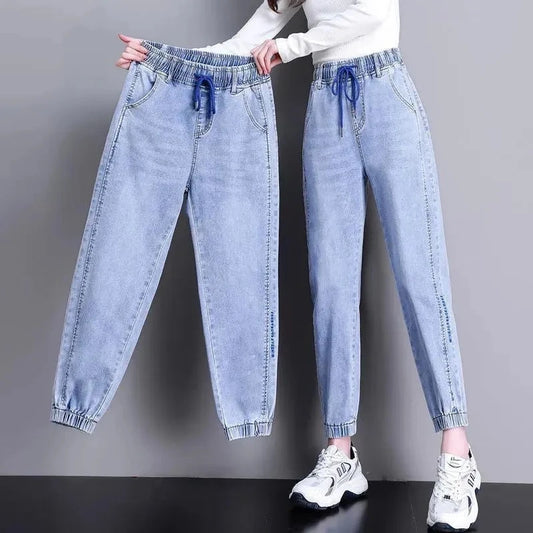 High Waist Denim Harlan Pants Women's Loose Elastic waist Jeans