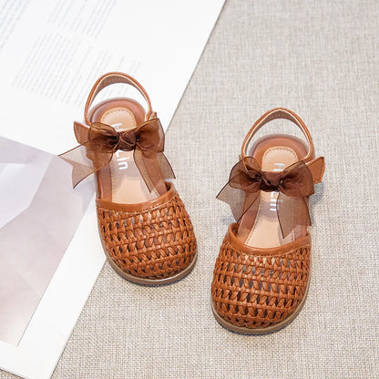 Children's Sandals Summer New Elegant Girls Princess Shoes Woven Style Beach Causal Kids Flat Sandals Solid Color Versatile