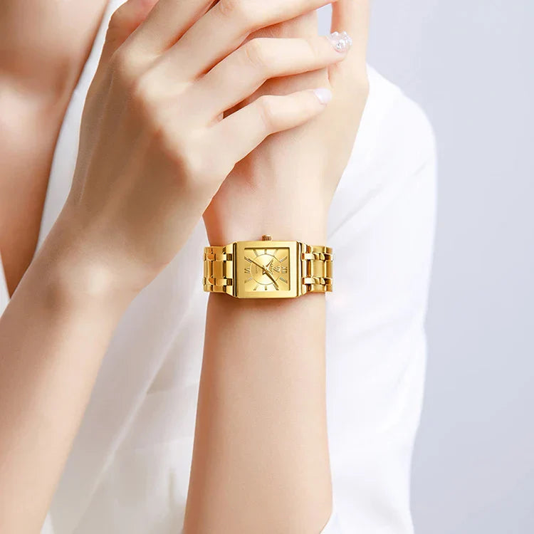 Luxury Quartz Wristwatches For Women Men Business Watch Simple Design Black Gold Stainless Steel Waterproof Quartz Clock