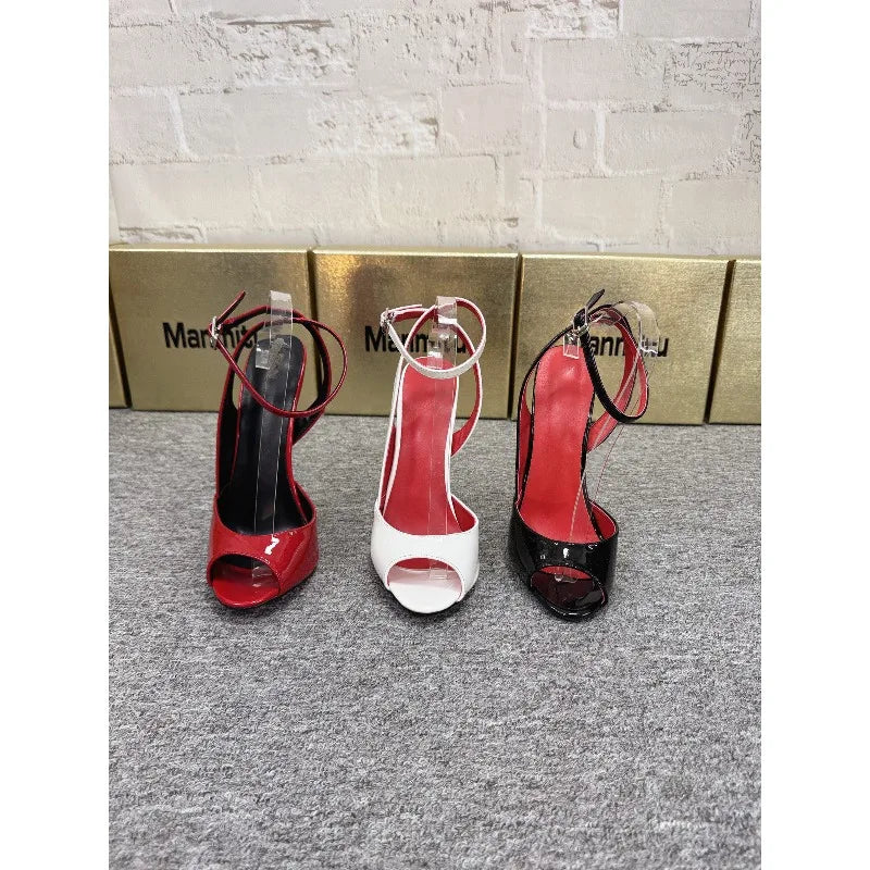 White ultra-fine high-heeled fish mouth sandals with empty straps, shallow mouth shoes, sexy party versatile high heels