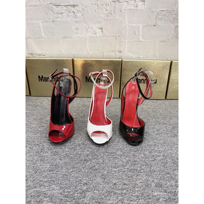 White ultra-fine high-heeled fish mouth sandals with empty straps, shallow mouth shoes, sexy party versatile high heels