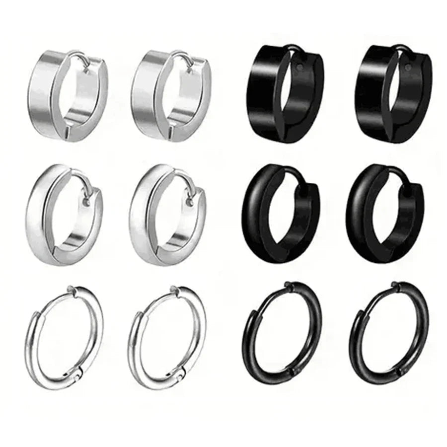 Simple Stainless Steel Zircon Stud Earrings For Men, Cross Pendant Hoop Earrings For Daily Wear
