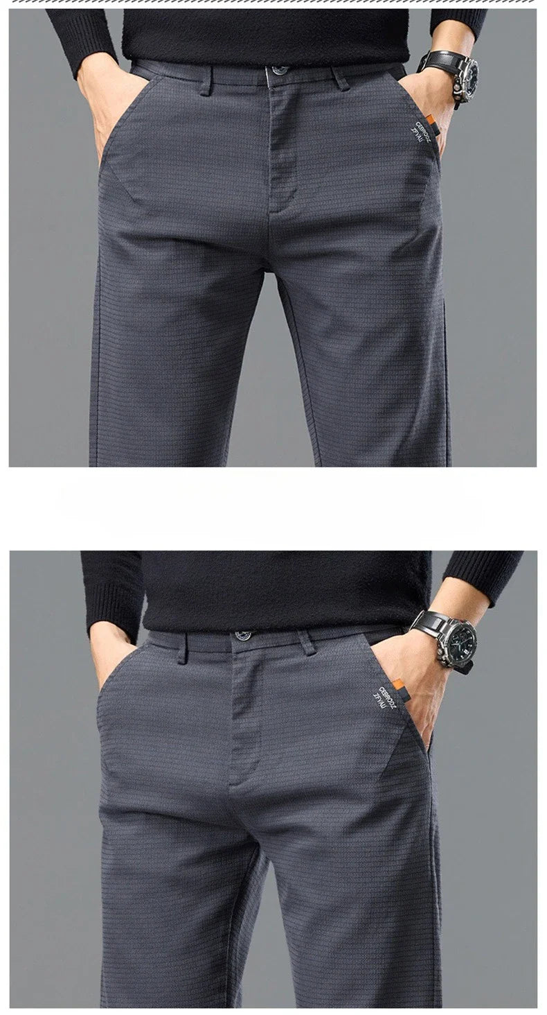 Fleece Men's Casual Pants 2025 Winter New Soft Fashion Business Velvet Slim Trousers Stretch Thick Classic Plush Male Pants