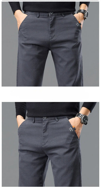 Fleece Men's Casual Pants 2025 Winter New Soft Fashion Business Velvet Slim Trousers Stretch Thick Classic Plush Male Pants