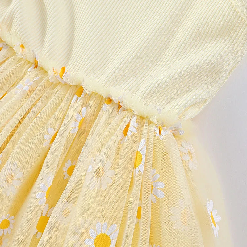 Korean Style Girls' Summer Dress 0-4Y Cute Baby Children's Little Daisy Suspender Mesh Dress Kid's Clothing