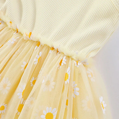 Korean Style Girls' Summer Dress 0-4Y Cute Baby Children's Little Daisy Suspender Mesh Dress Kid's Clothing