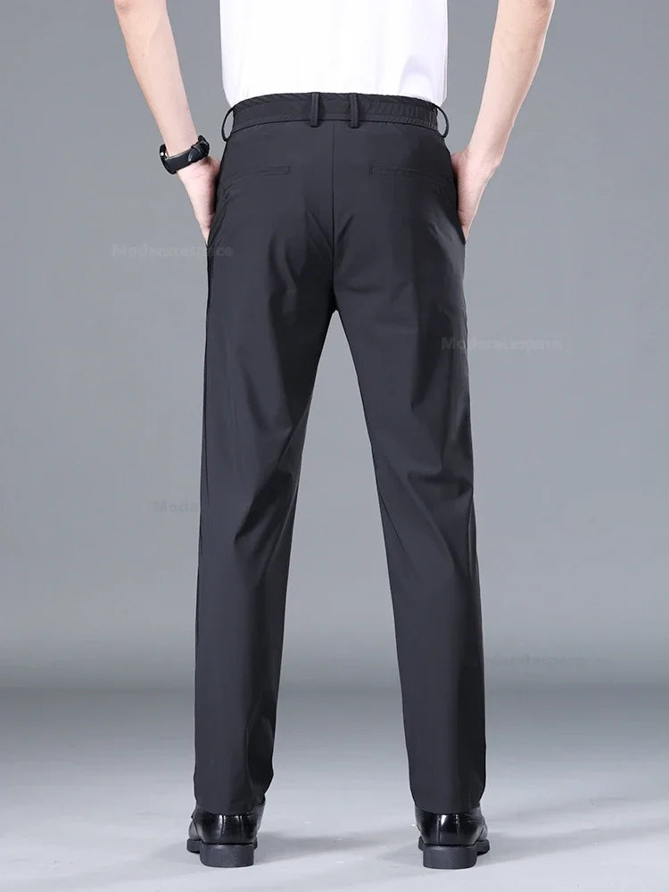 Summer Thin Stretch Trousers Men Elastic Waist Korean Classic Black Gray Blue Business Casual Formal Pants Male Brand
