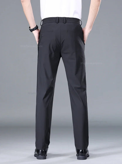 Summer Thin Stretch Trousers Men Elastic Waist Korean Classic Black Gray Blue Business Casual Formal Pants Male Brand