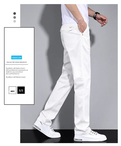 New in White Fashion Casual Pants Men's Brand Stretch Straight Comfortable Soft Male Clothes Business Work Pants
