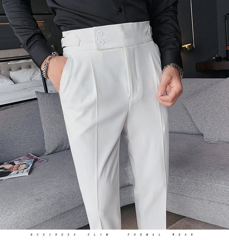 Men British Style Suits Pants New Male Solid High Waist Trousers High Quality Men Formal Slim Fit Business Casual Suit Pants
